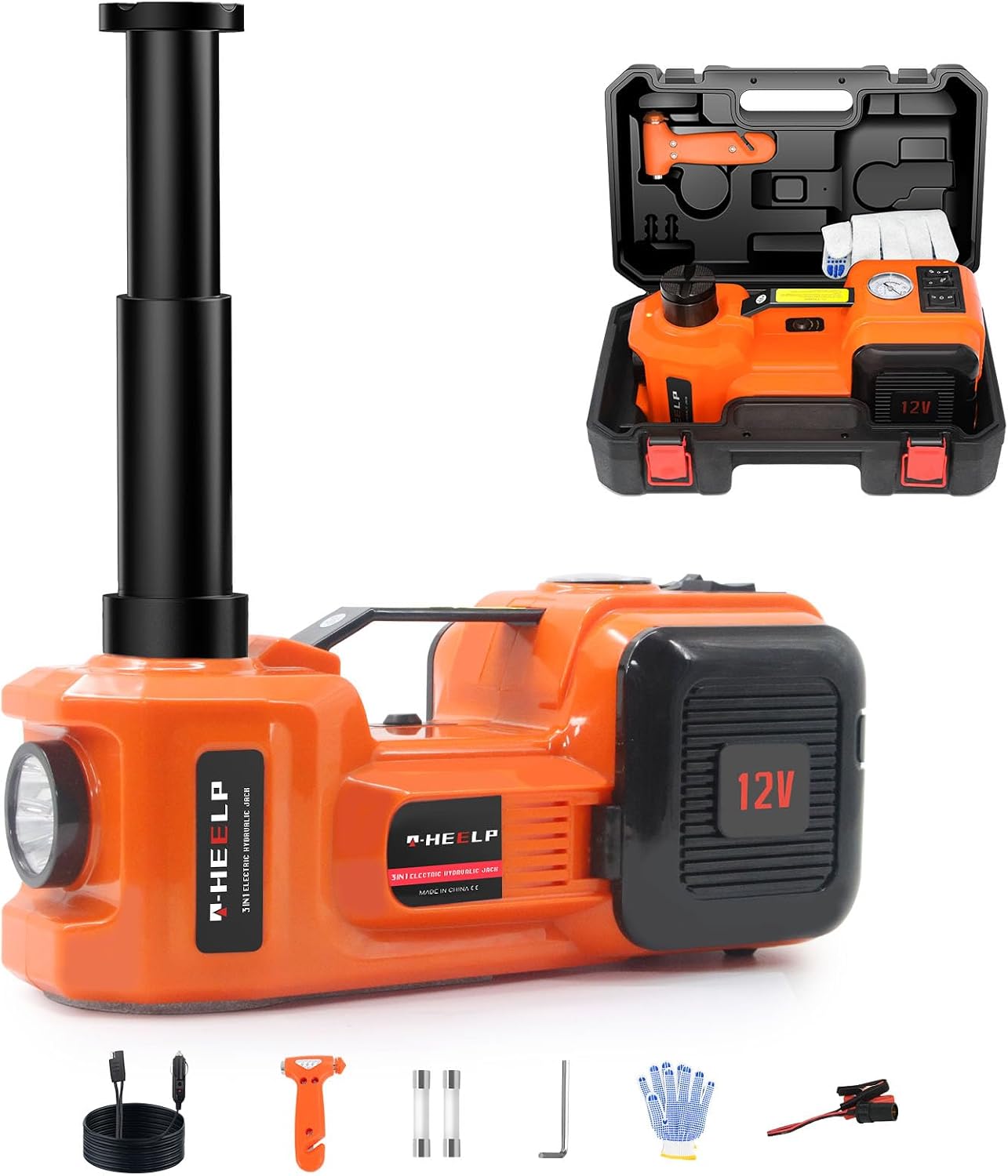 E-HEELP Electric Car Jack Kit 5 Ton 12V with Impact Wrench, 6.1-17.7 in | For SUVs, MPVs, Sedans and Trucks; Ideal for Tire Changes, Garage Repairs and Roadside Use