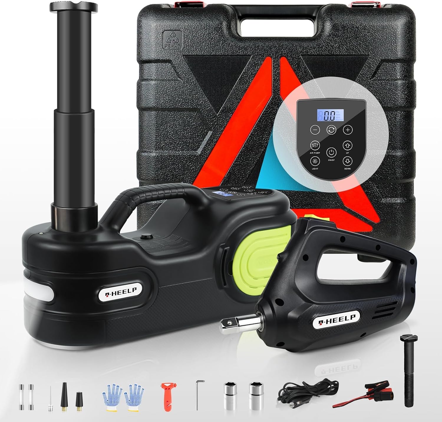 E-HEELP Electric Car Jack Kit 5 Ton 12V with Impact Wrench, 6.1-17.7 in | For SUVs, MPVs, Sedans and Trucks; Ideal for Tire Changes, Garage Repairs and Roadside Use
